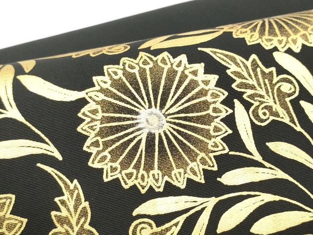 平和屋着物●つけ帯 作家物 菊 純金 黒地 正絹 逸品 CABH5081hy