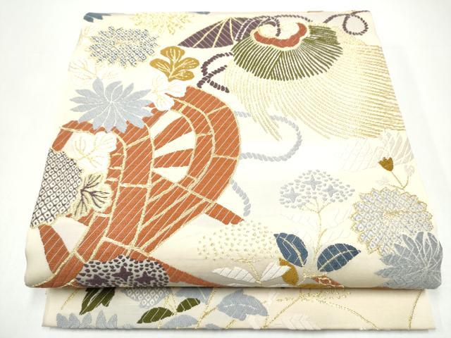 平和屋着物●六通柄袋帯 唐織 花車文 金糸 正絹 逸品 CABH5086hy