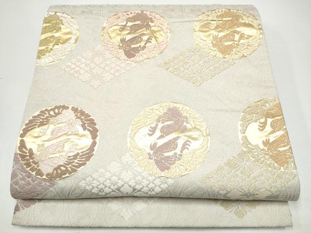 平和屋着物●六通柄袋帯 唐織 花鳥丸文 金糸 正絹 逸品 CABH5089hy