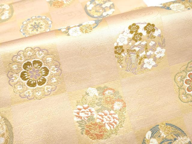 平和屋着物●六通柄袋帯 唐織 市松花蝶丸文 金糸 正絹 逸品 CABH5091hy