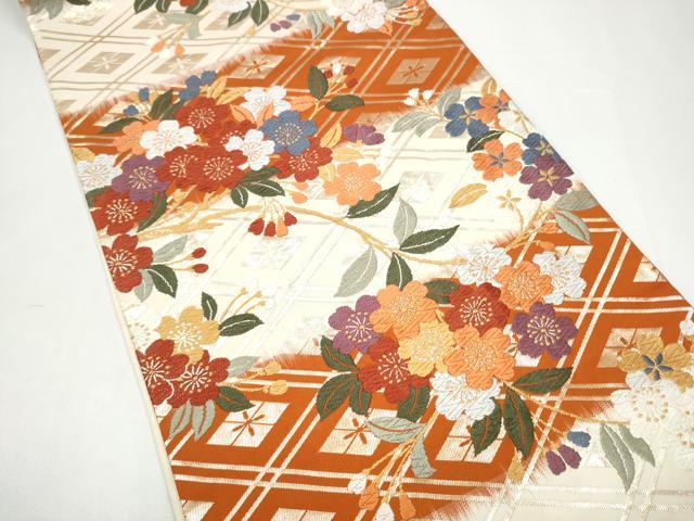 平和屋着物●六通柄袋帯 唐織 枝垂れ桜文 金糸 正絹 逸品 CABH5092hy