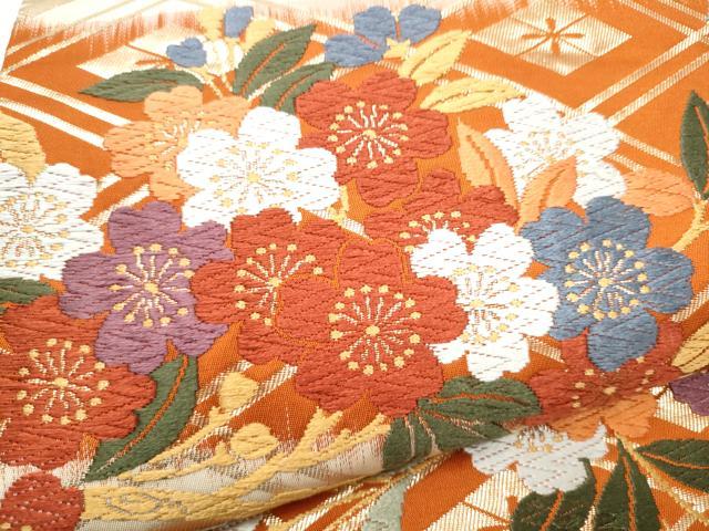 平和屋着物●六通柄袋帯 唐織 枝垂れ桜文 金糸 正絹 逸品 CABH5092hy