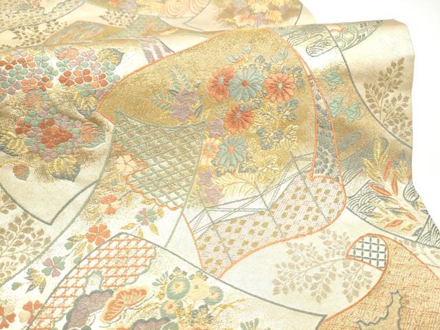 平和屋着物●老舗織元 泰生織物 六通柄袋帯 唐織 短冊花文 本漆箔 正絹 逸品 CABH5097hy