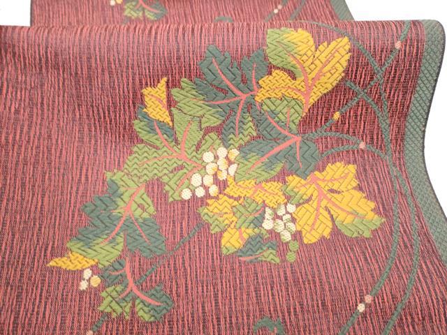 平和屋着物●本場筑前博多織 八寸名古屋帯 葡萄蔦の葉文 正絹 逸品 CABH5101hy