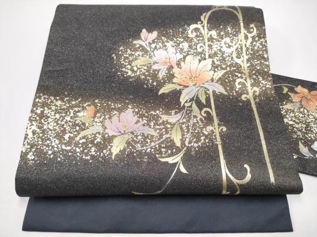 平和屋着物●九寸名古屋帯 花唐草文 金銀彩 正絹 逸品 CABH5103hy