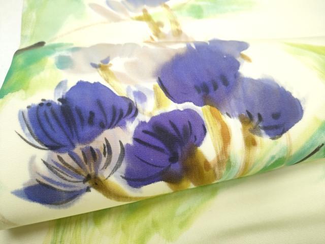 平和屋着物●塩瀬 九寸名古屋帯 手描き 枝花文 正絹 逸品 CABH5106hy