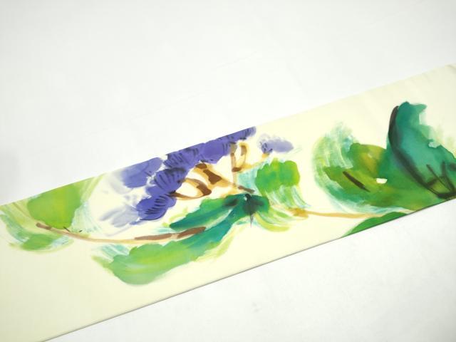 平和屋着物●塩瀬 九寸名古屋帯 手描き 枝花文 正絹 逸品 CABH5106hy