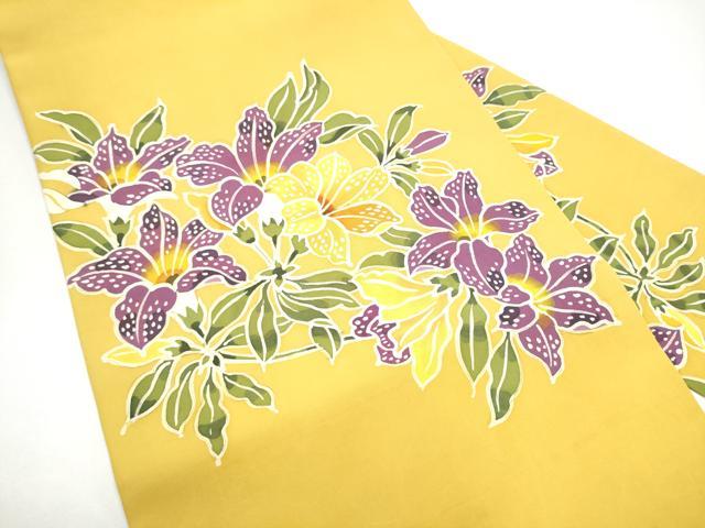 平和屋着物●塩瀬 九寸名古屋帯 ろうけつ染 枝花文 正絹 逸品 CABH5107hy