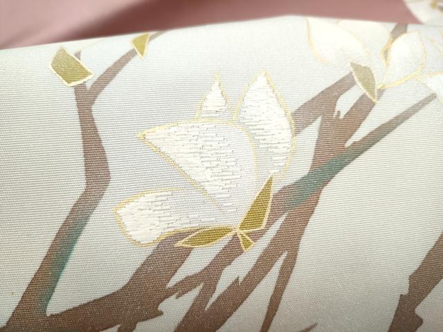 平和屋着物●塩瀬 九寸名古屋帯 刺繍 枝花文 金彩 正絹 逸品 CABH5119hy