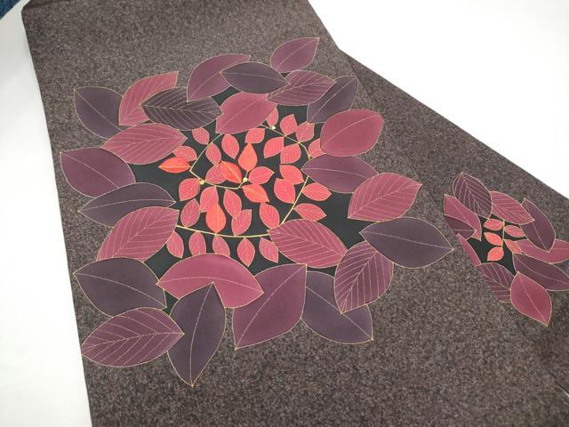 平和屋着物●九寸名古屋帯 作家物 刺繍 枝葉文 金彩 正絹 逸品 CABH5121hy