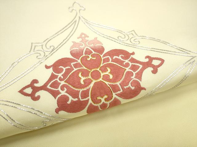平和屋着物●九寸名古屋帯 総刺繍 駒刺繍 花唐草文 金糸 正絹 逸品 CABH5127hy