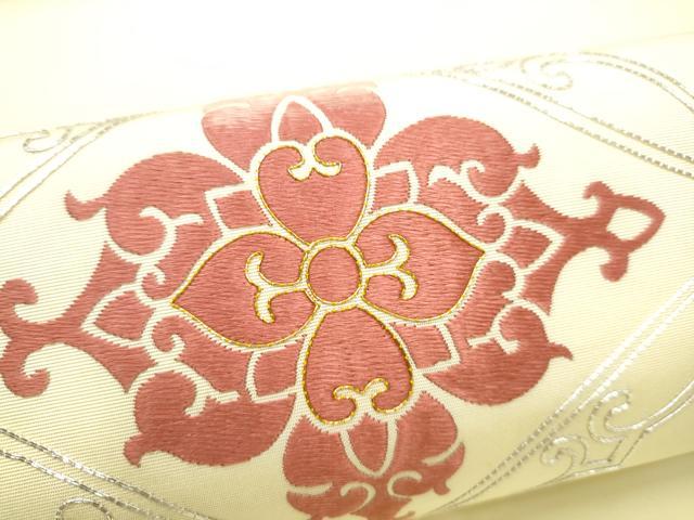 平和屋着物●九寸名古屋帯 総刺繍 駒刺繍 花唐草文 金糸 正絹 逸品 CABH5127hy