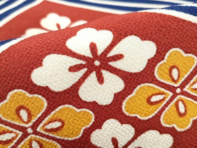 平和屋着物●和染紅型 栗山紅型 栗山吉三郎 九寸名古屋帯 花菱文 鬼しぼ縮緬 正絹 逸品 CABH5129hy