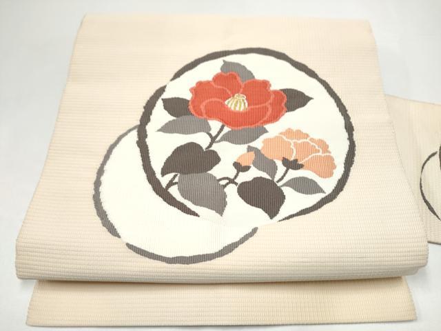 平和屋着物●八寸名古屋帯 綴れ 枝椿丸文 金糸 正絹 逸品 CABH5131hy