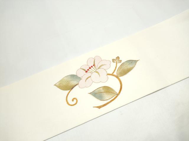平和屋着物●塩瀬 九寸名古屋帯 駒刺繍 花唐草文 金彩 正絹 逸品 CABH5132hy
