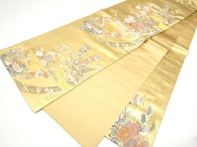 平和屋本店●西陣 長嶋成織物 ながしま帯 六通柄袋帯 雪輪熨斗紋 本金箔 瀞金錦 正絹 逸品 CABH5147hy