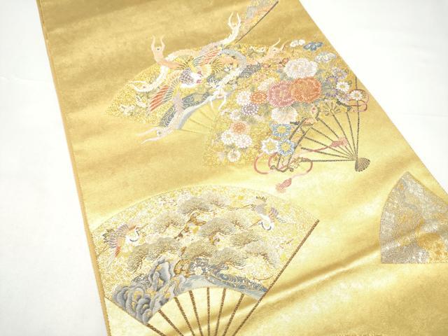 平和屋本店●西陣 長嶋成織物 ながしま帯 六通柄袋帯 京の桧扇散 本金箔 瀞金錦 証紙付き 正絹 逸品 CABH5162hy
