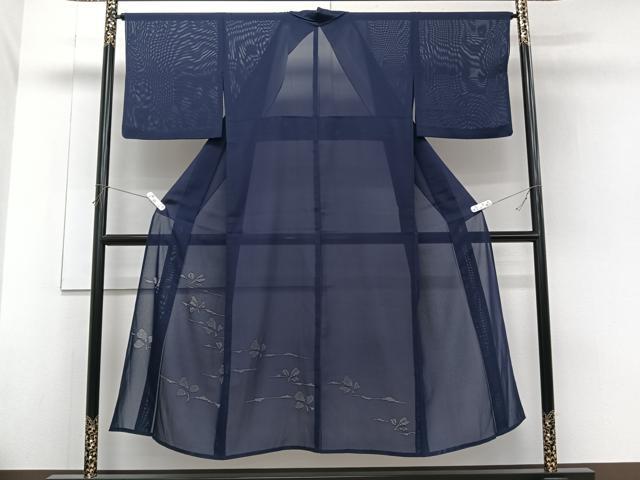 平和屋着物*夏物 無地絵羽訪問着 絽 草花文 鉄紺色 正絹 逸品 CABH5219xi