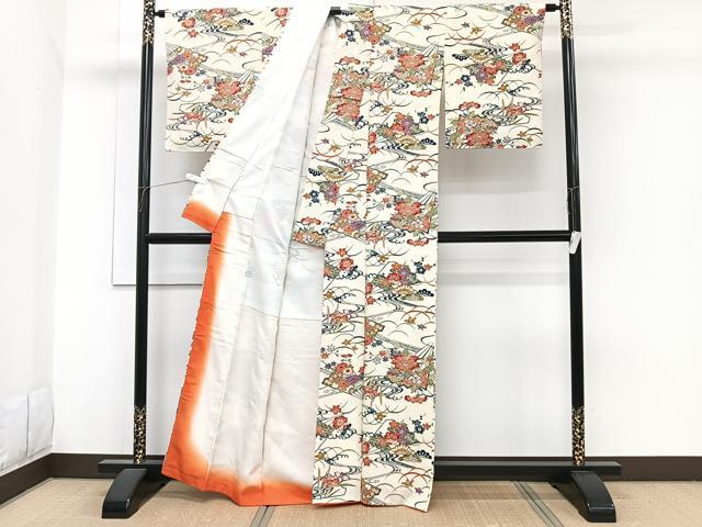 平和屋着物■上質な小紋 型染め 立波檜扇花文 正絹 逸品 CABH5258xi