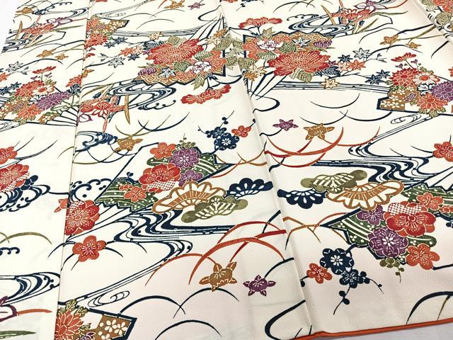 平和屋着物■上質な小紋 型染め 立波檜扇花文 正絹 逸品 CABH5258xi