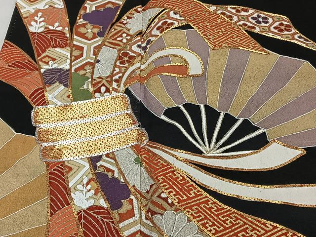 平和屋着物■豪華黒留袖 駒刺繍 束ね熨斗花文 金彩 正絹 逸品 未使用 CABH5261xi