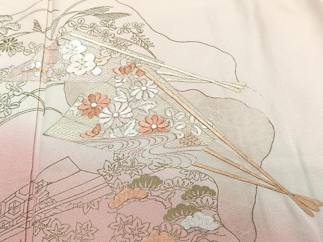 平和屋着物■訪問着 刺繍 檜扇花文 暈し染め 金彩 正絹 逸品 CABH5278xi