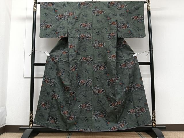 平和屋着物■越後大島紬 流水花文 反端付き 正絹 逸品 未使用 CABH5306xi
