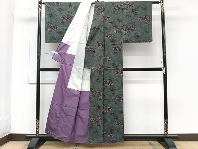 平和屋着物■越後大島紬 流水花文 反端付き 正絹 逸品 未使用 CABH5306xi