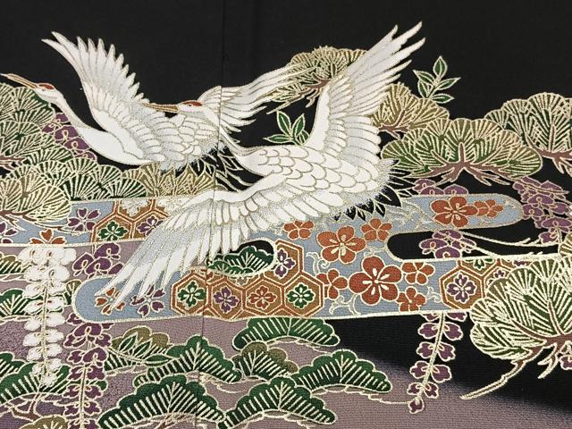 平和屋着物■豪華黒留袖 渡橋枝松鶴花文 暈し染め 金彩 正絹 逸品 CABH5335xi