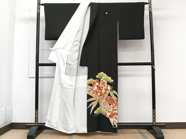 平和屋着物■豪華黒留袖 駒刺繍 笹竹松花文 金彩 正絹 逸品 CABH5336xi