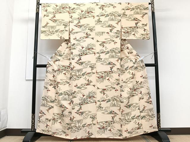 平和屋着物■上質な小紋 流水花鳥文 正絹 逸品 CABH5339xi