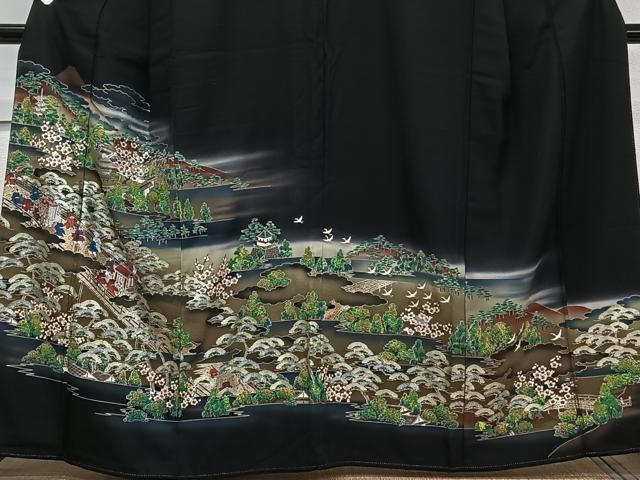 平和屋着物■豪華黒留袖 御所車人物風景文 暈し染め 金銀彩 正絹 逸品 CABH5347xi