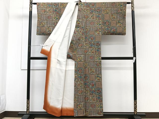 平和屋着物■上質な小紋 格子花文 松竹梅 正絹 逸品 CABH5350xi