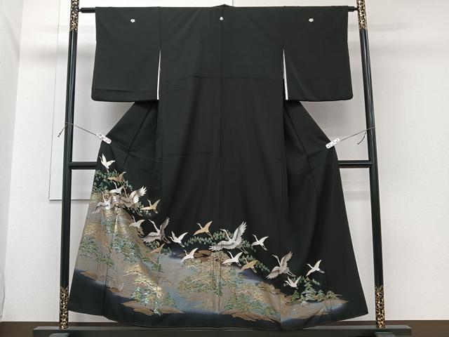 平和屋着物■豪華黒留袖 籬飛鶴風景文 暈し染め 金銀彩 正絹 逸品 CABH5361xi
