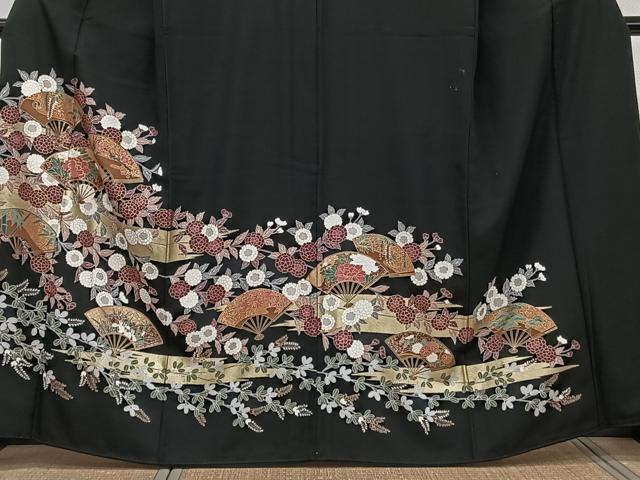 平和屋着物■豪華黒留袖 扇松竹梅 金彩 正絹 逸品 CABH5507xi