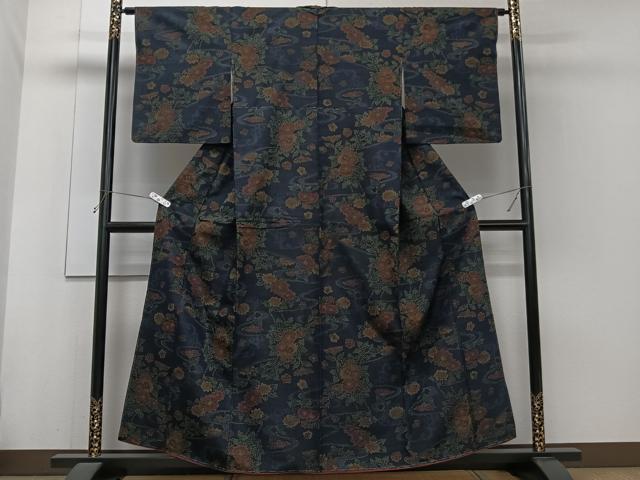平和屋着物■上質な紬 流水草花文 正絹 逸品 未使用 CABH5514xi