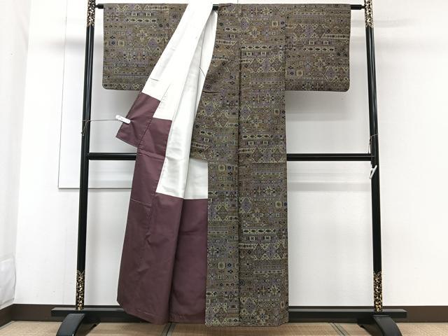 平和屋着物■本場染大島紬 幾何学文 正絹 逸品 CABH5516xi