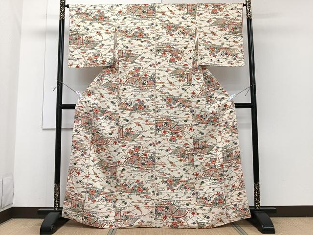平和屋着物■上質な小紋 型染め 籬流水草花文 正絹 逸品 CABH5524xi