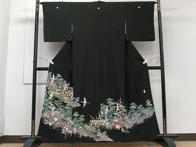 平和屋着物■豪華黒留袖 友禅 作家物 鶴風景花文 正絹 逸品 CABH5526xi