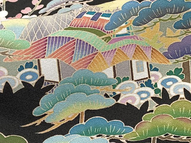 平和屋着物■豪華黒留袖 友禅 作家物 鶴風景花文 正絹 逸品 CABH5526xi