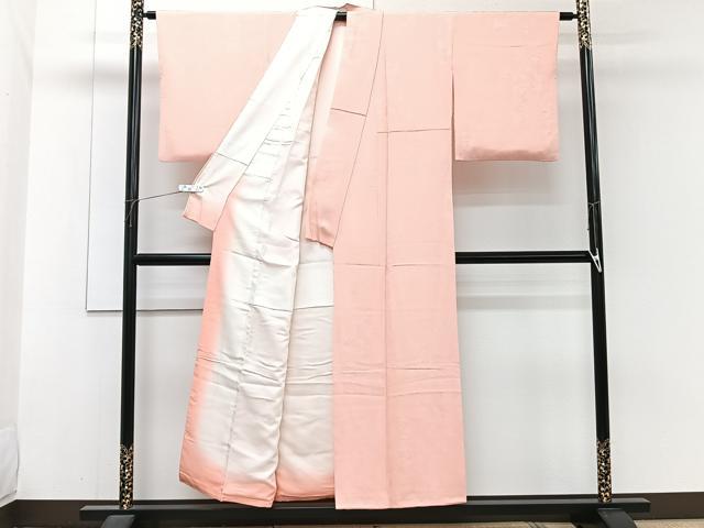 平和屋着物■上質な色無地 竹花地紋 珊瑚色 正絹 逸品 CABH5545xi