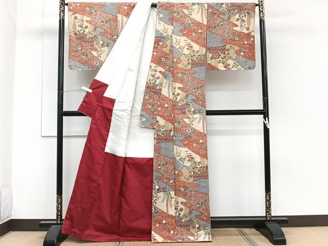 平和屋着物■上質な小紋 紬地 屏風花文 金彩 正絹 逸品 未使用 CABH5548xi