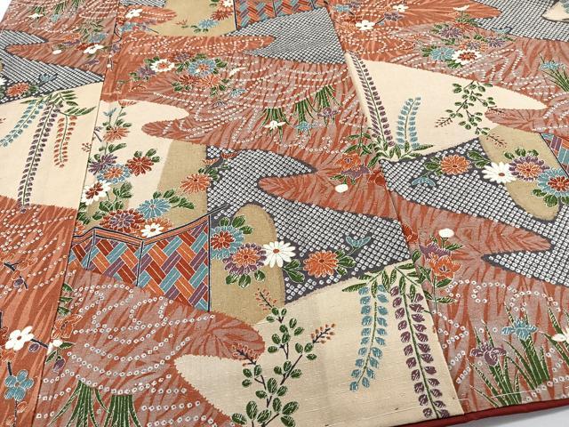 平和屋着物■上質な小紋 紬地 屏風花文 金彩 正絹 逸品 未使用 CABH5548xi