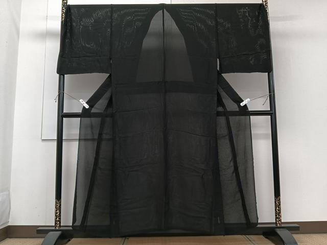 平和屋着物*夏物 男性 色無地 縦絽 黒衣 黒色 正絹 逸品 CABH5576xi
