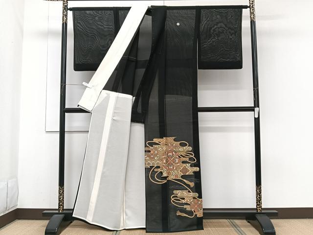 平和屋着物*夏物 黒留袖 絽 刺繍 吉祥花文 正絹 逸品 CABH5578xi