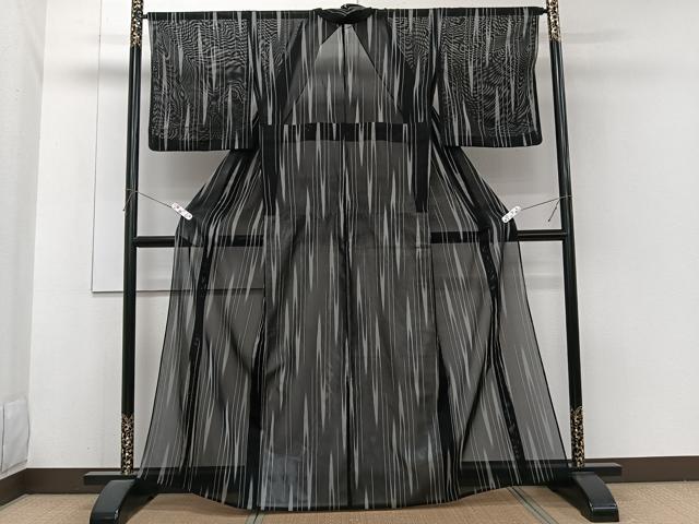 平和屋着物*夏物 小紋 紗 矢羽文 黒地 正絹 逸品 CABH5582xi