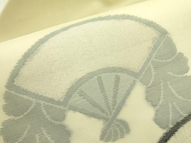 平和屋着物*夏物 九寸名古屋帯 下り藤扇文 銀糸 正絹 逸品 CABH5601rv