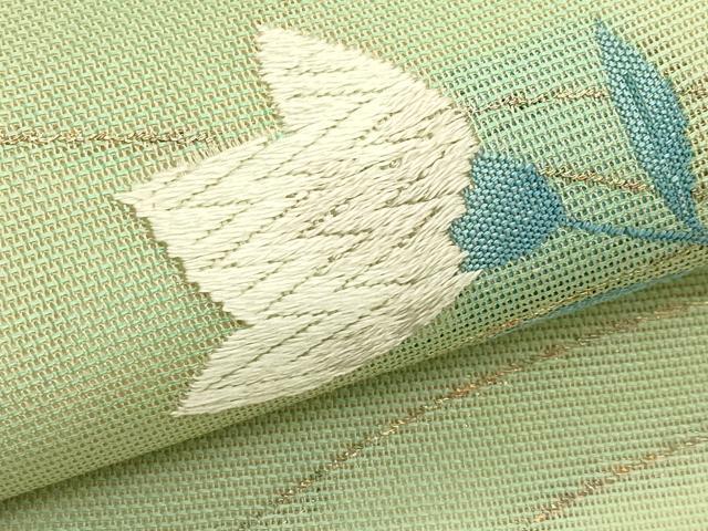 平和屋着物*夏物 九寸名古屋帯 唐織 桔梗 金糸 正絹 逸品 未使用 CABH5604rv