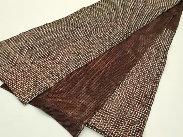 平和屋着物*夏物 六通柄袋帯 格子柄 銀糸 正絹 逸品 CABH5606rv