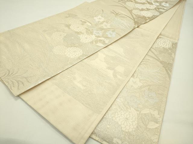 平和屋着物*夏物 六通柄袋帯 秋草文 銀糸 正絹 逸品 未使用 CABH5607rv